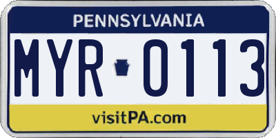 PA license plate MYR0113