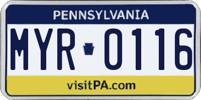 PA license plate MYR0116