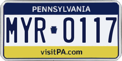 PA license plate MYR0117