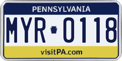 PA license plate MYR0118
