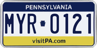 PA license plate MYR0121