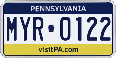 PA license plate MYR0122