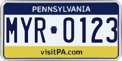 PA license plate MYR0123