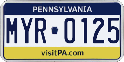 PA license plate MYR0125