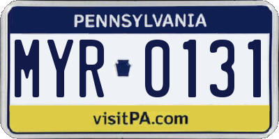 PA license plate MYR0131