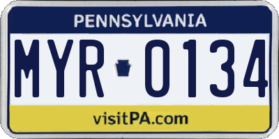 PA license plate MYR0134
