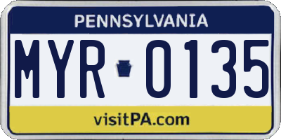 PA license plate MYR0135