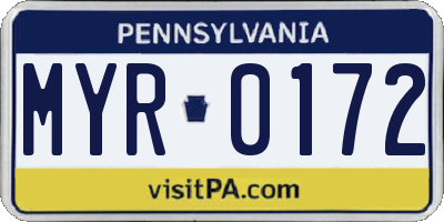 PA license plate MYR0172