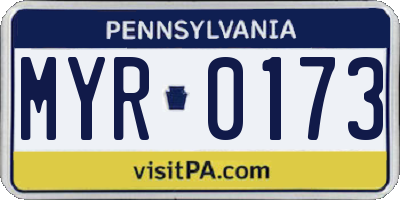 PA license plate MYR0173