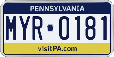 PA license plate MYR0181