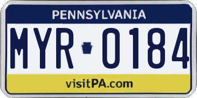 PA license plate MYR0184