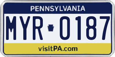 PA license plate MYR0187