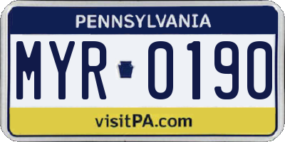 PA license plate MYR0190