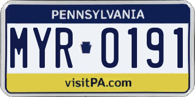 PA license plate MYR0191