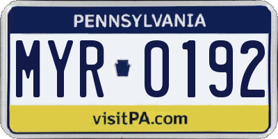 PA license plate MYR0192