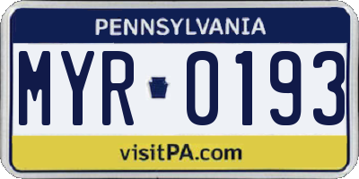 PA license plate MYR0193