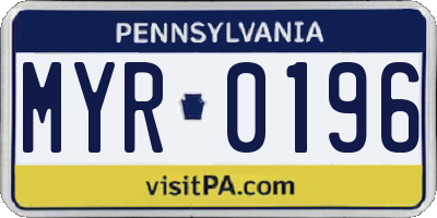 PA license plate MYR0196