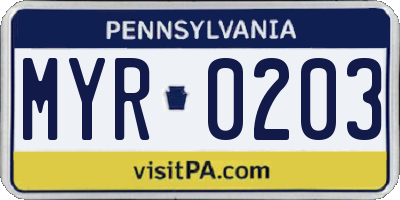 PA license plate MYR0203