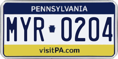 PA license plate MYR0204