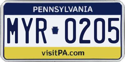PA license plate MYR0205