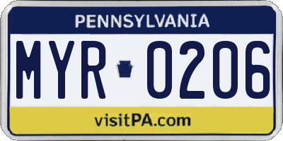 PA license plate MYR0206