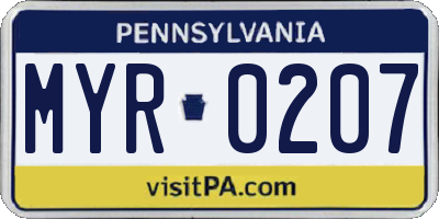 PA license plate MYR0207