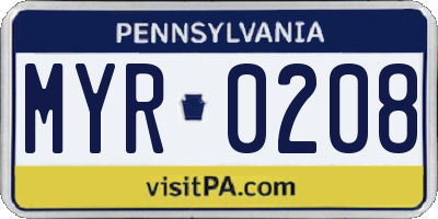 PA license plate MYR0208