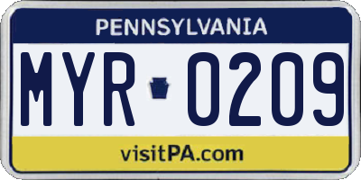 PA license plate MYR0209