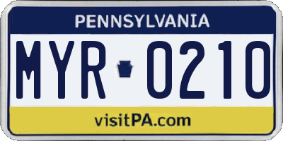 PA license plate MYR0210