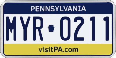 PA license plate MYR0211