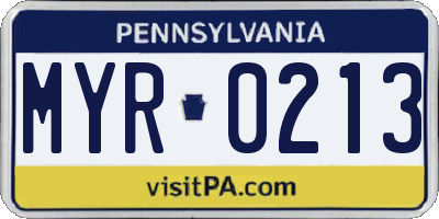PA license plate MYR0213