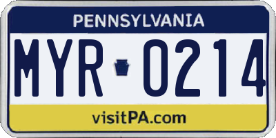 PA license plate MYR0214