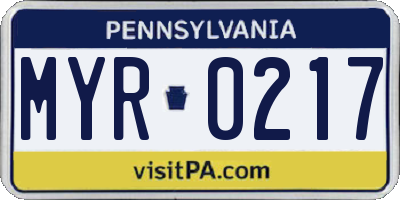 PA license plate MYR0217