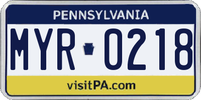 PA license plate MYR0218