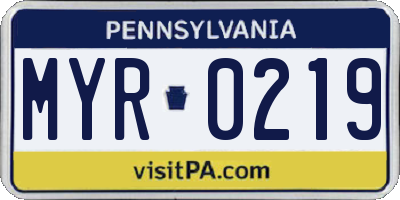 PA license plate MYR0219