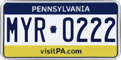 PA license plate MYR0222