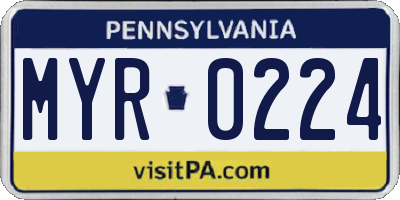 PA license plate MYR0224