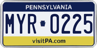 PA license plate MYR0225