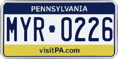 PA license plate MYR0226