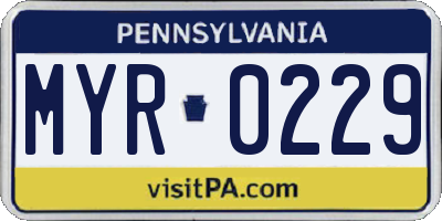 PA license plate MYR0229