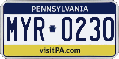 PA license plate MYR0230