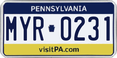 PA license plate MYR0231