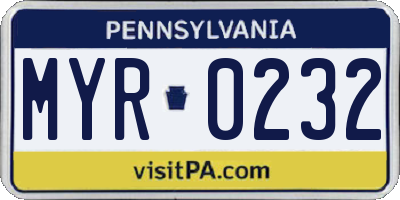 PA license plate MYR0232