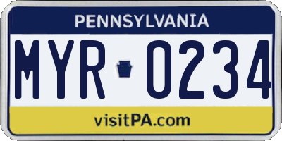 PA license plate MYR0234