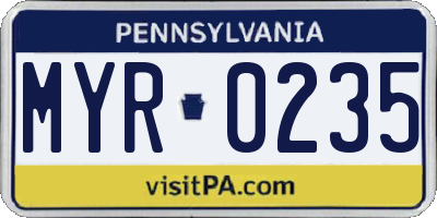 PA license plate MYR0235