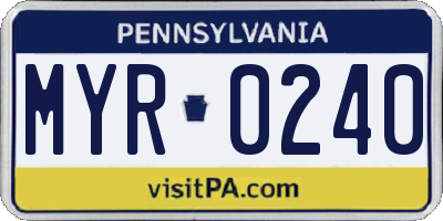 PA license plate MYR0240