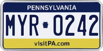 PA license plate MYR0242
