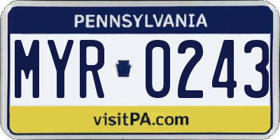 PA license plate MYR0243