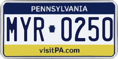 PA license plate MYR0250