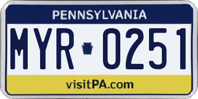 PA license plate MYR0251